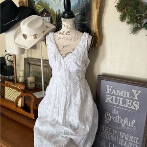 Maurices White Ruched Midi Sundress V-Neck NWT